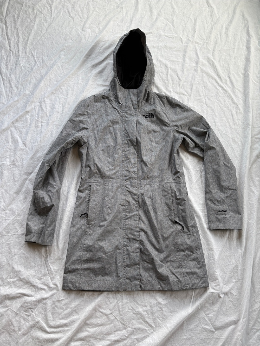 North Face City Midi Trench Hyvent Waterproof Coat Heather Gray Womens Small